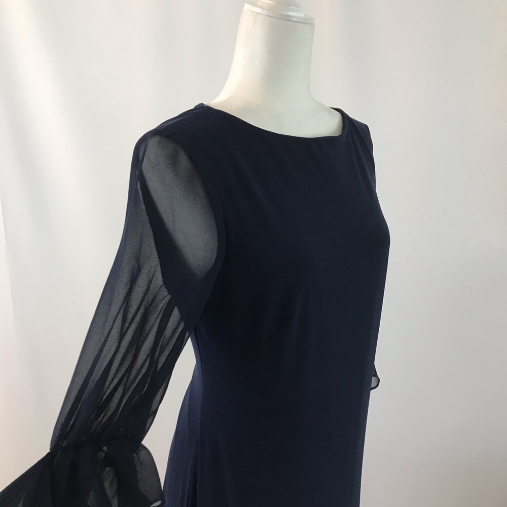 Navy knit dress with ruffled sleeves (#179)